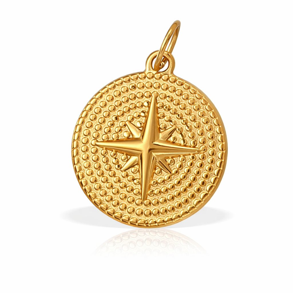 Charm din inox placat cu aur waterproof „Aster” – Steaua directiei