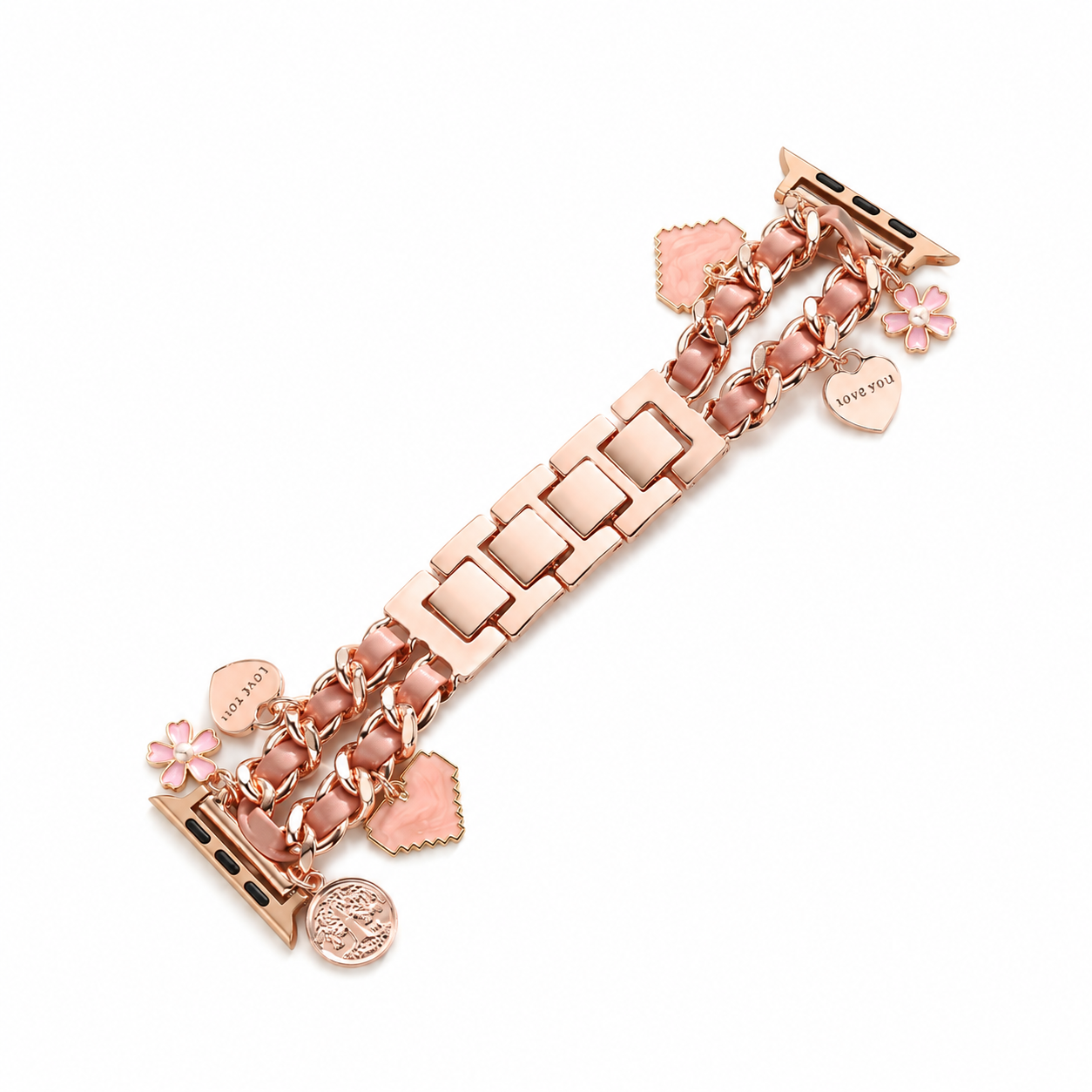 Curea pentru Apple Watch cu charmuri roz „Agapi Rosa”