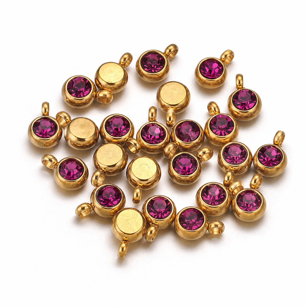 Charm din inox placat cu aur magenta - Life in pink