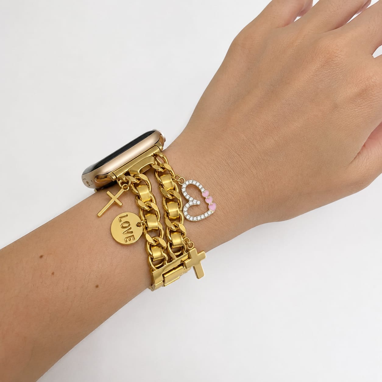 Curea pentru Apple Watch cu charmuri aurii „Agapi Gold”
